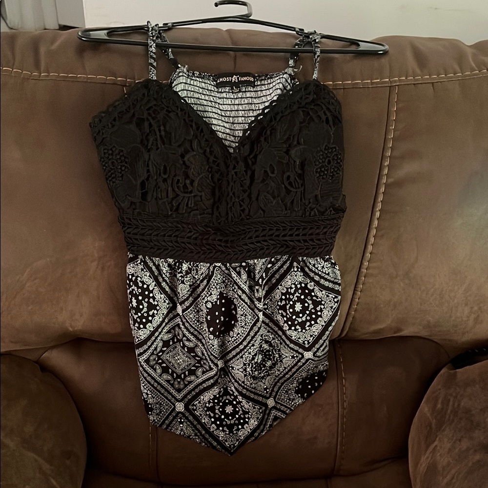 Almost Famous Black and White Lace Tank Top